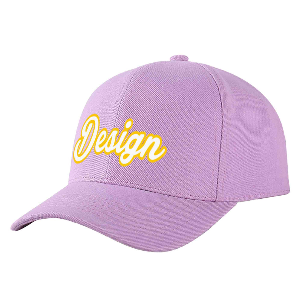 Custom Light Purple White-Gold Curved Eaves Sport Design Baseball Cap