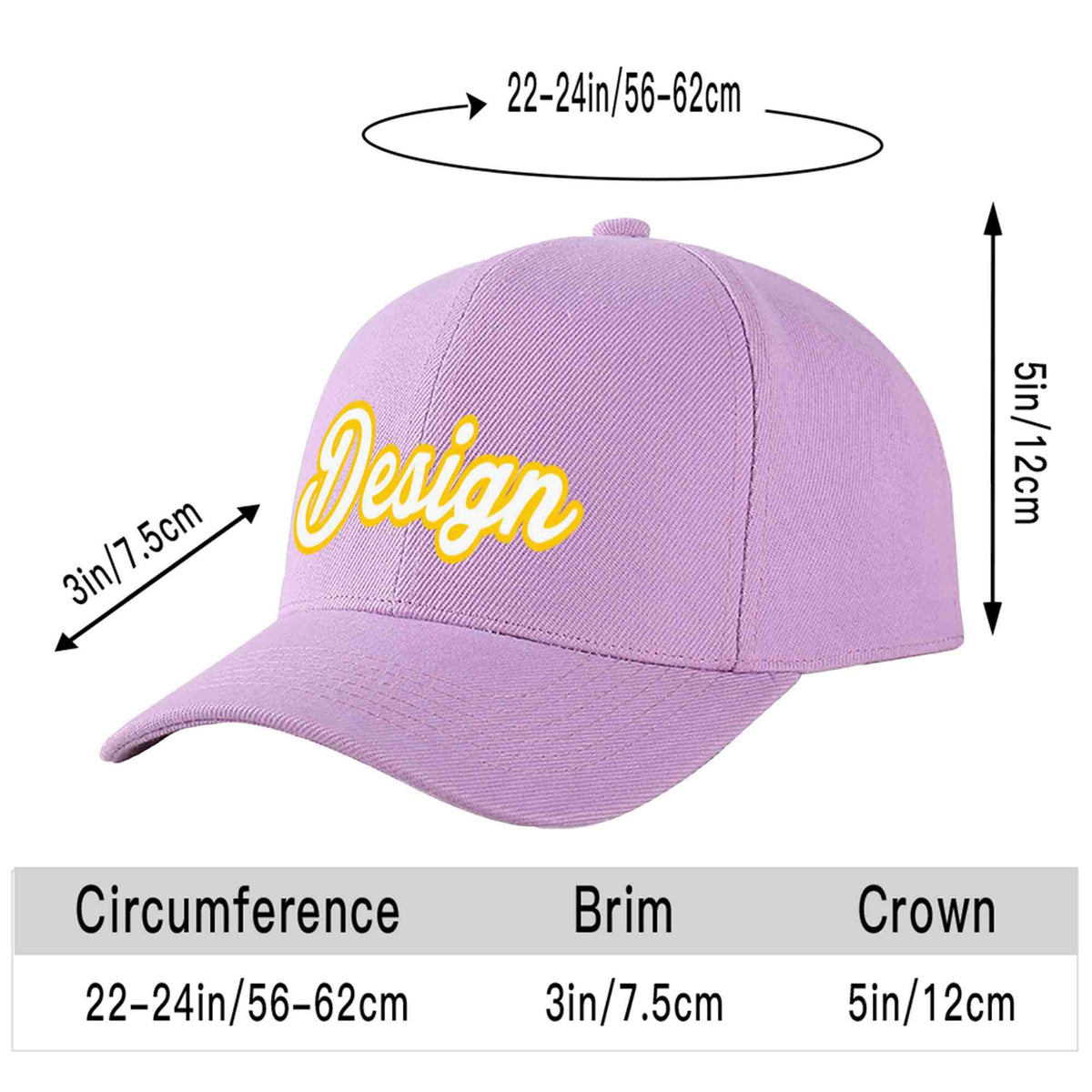 Custom Light Purple White-Gold Curved Eaves Sport Design Baseball Cap