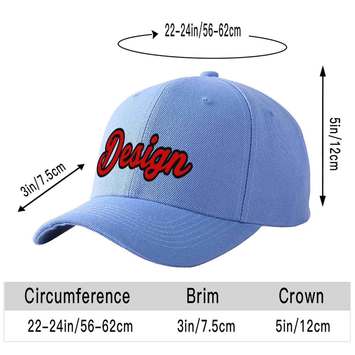 Custom Sky Blue Red-Black Curved Eaves Sport Design Baseball Cap