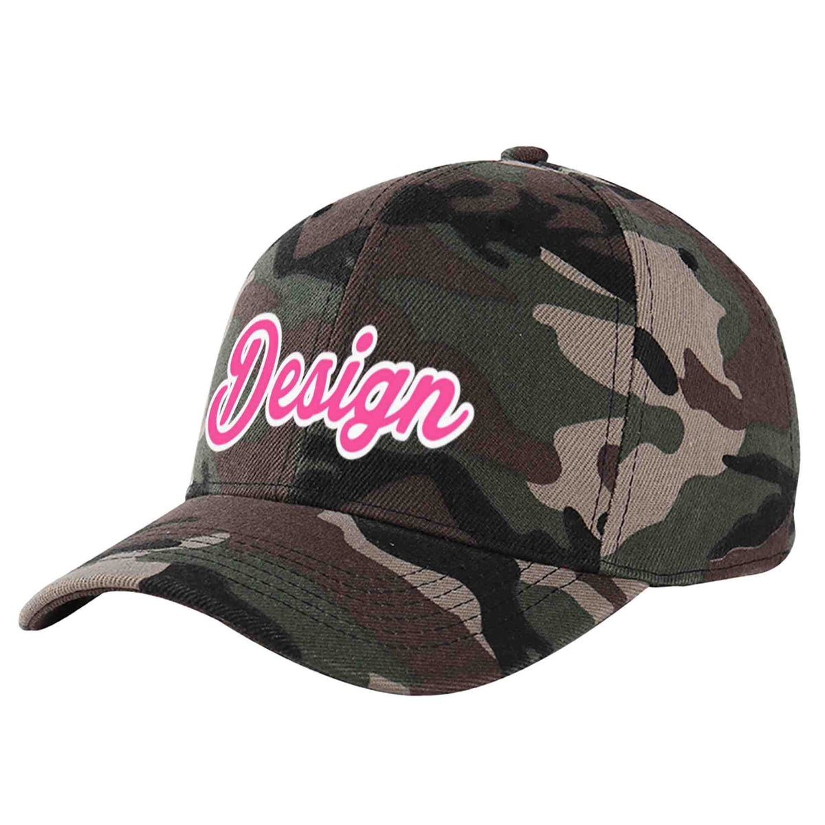 Custom Camo Pink-White Curved Eaves Sport Design Baseball Cap