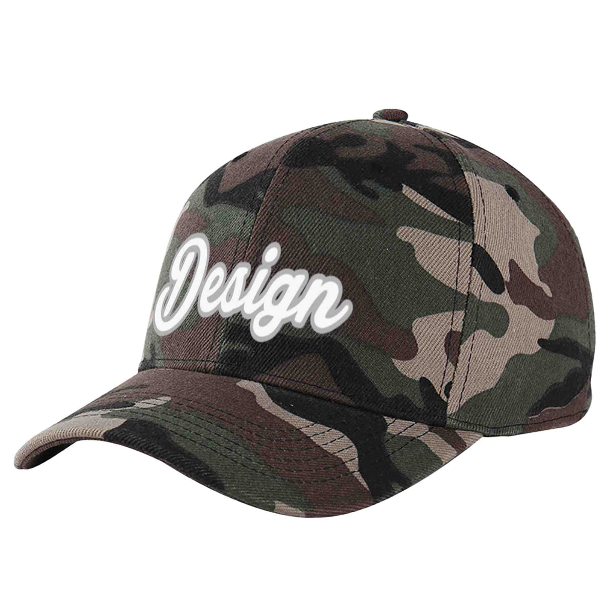 Custom Camo White-Gray Curved Eaves Sport Design Baseball Cap