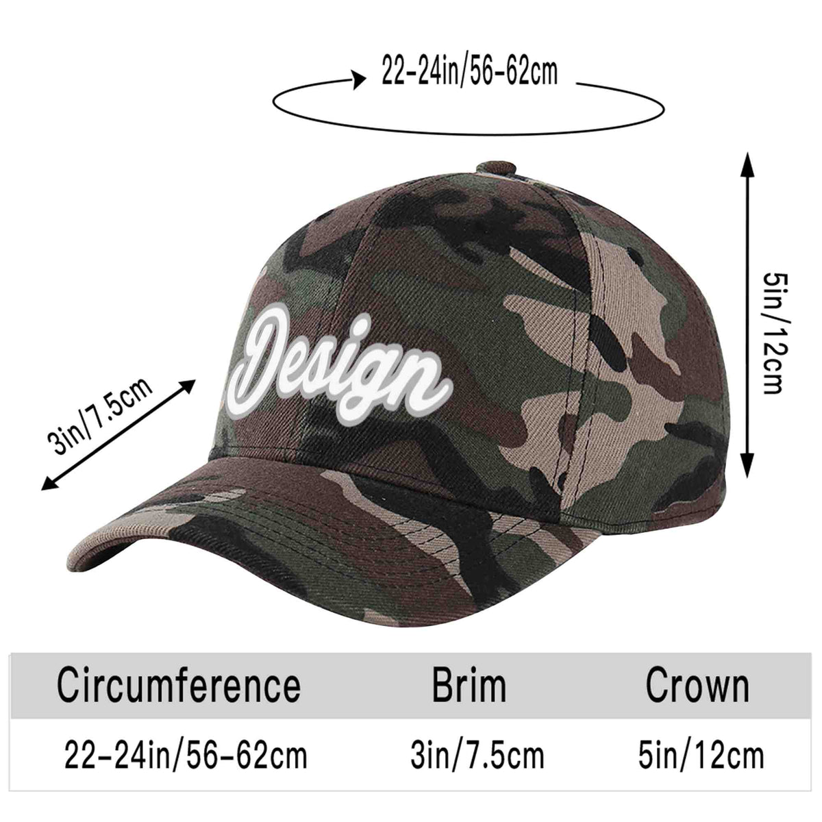 Custom Camo White-Gray Curved Eaves Sport Design Baseball Cap