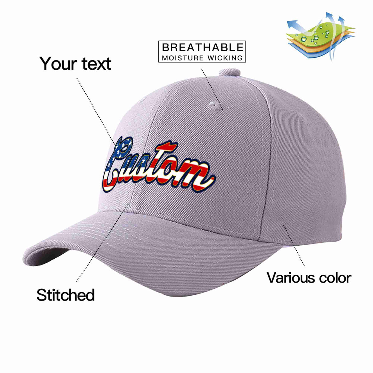 Custom Gray Vintage USA Flag-Gold Curved Eaves Sport Baseball Cap Design for Men/Women/Youth