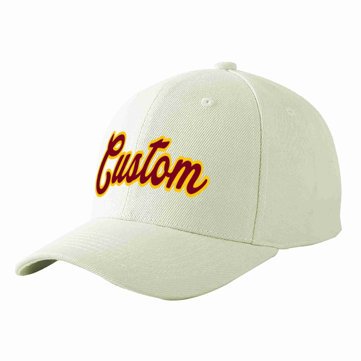 Custom Cream Crimson-Gold Curved Eaves Sport Baseball Cap Design for Men/Women/Youth