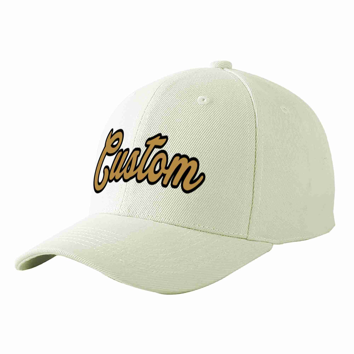 Custom Cream Old Gold-Black Curved Eaves Sport Baseball Cap Design for Men/Women/Youth