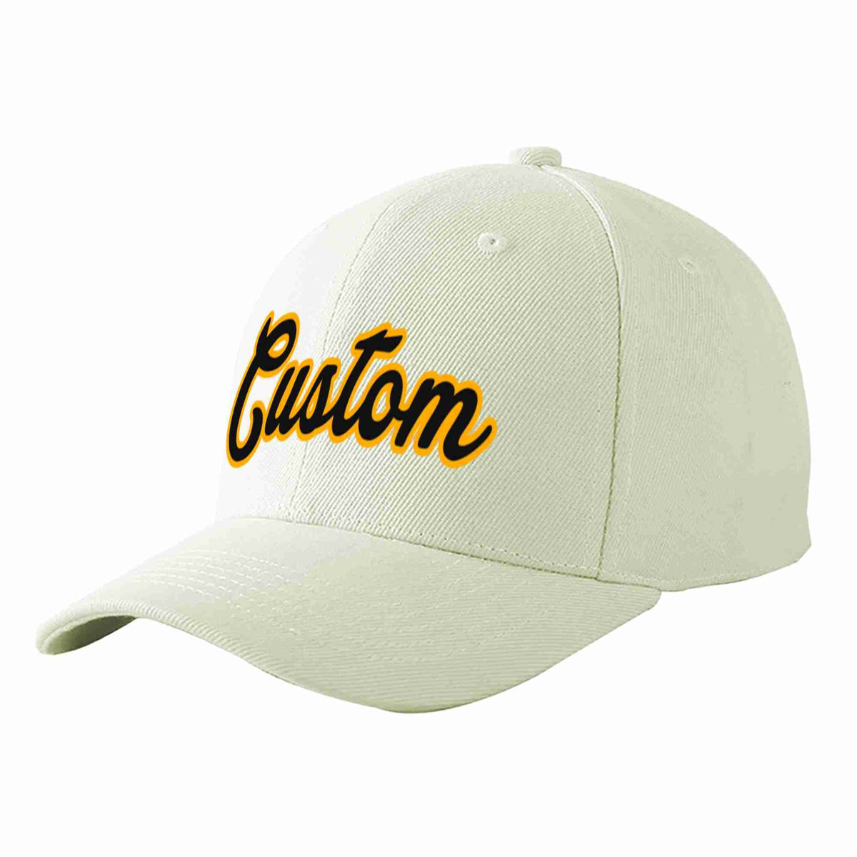 Custom Cream Black-Yellow Curved Eaves Sport Baseball Cap Design for Men/Women/Youth