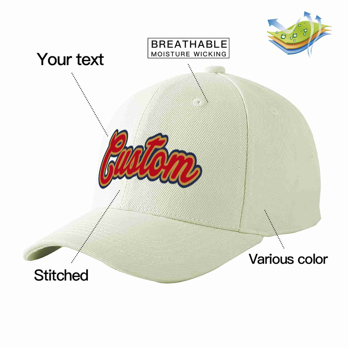 Custom Cream Red-Old Gold Curved Eaves Sport Baseball Cap Design for Men/Women/Youth