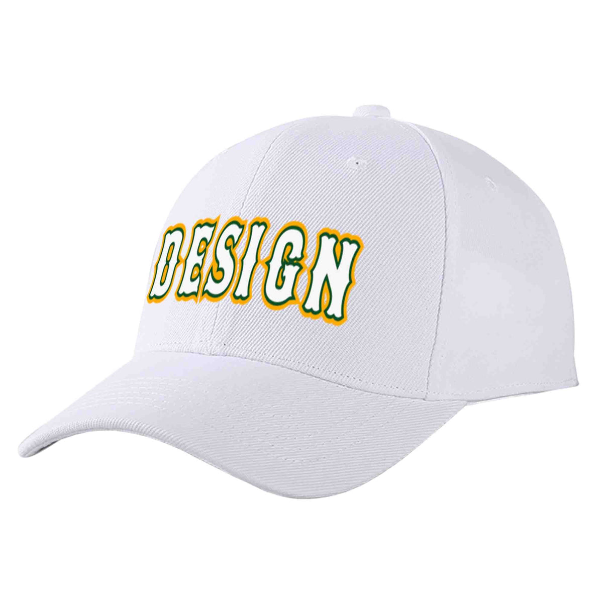 Custom White White-Kelly Green Curved Eaves Sport Design Baseball Cap