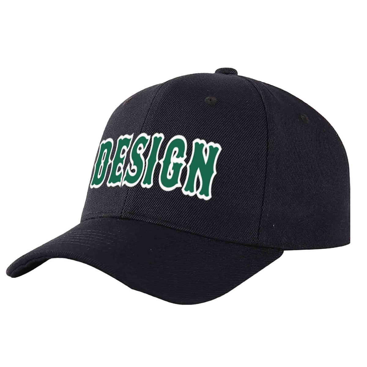 Custom Black Kelly Green-White Curved Eaves Sport Design Baseball Cap
