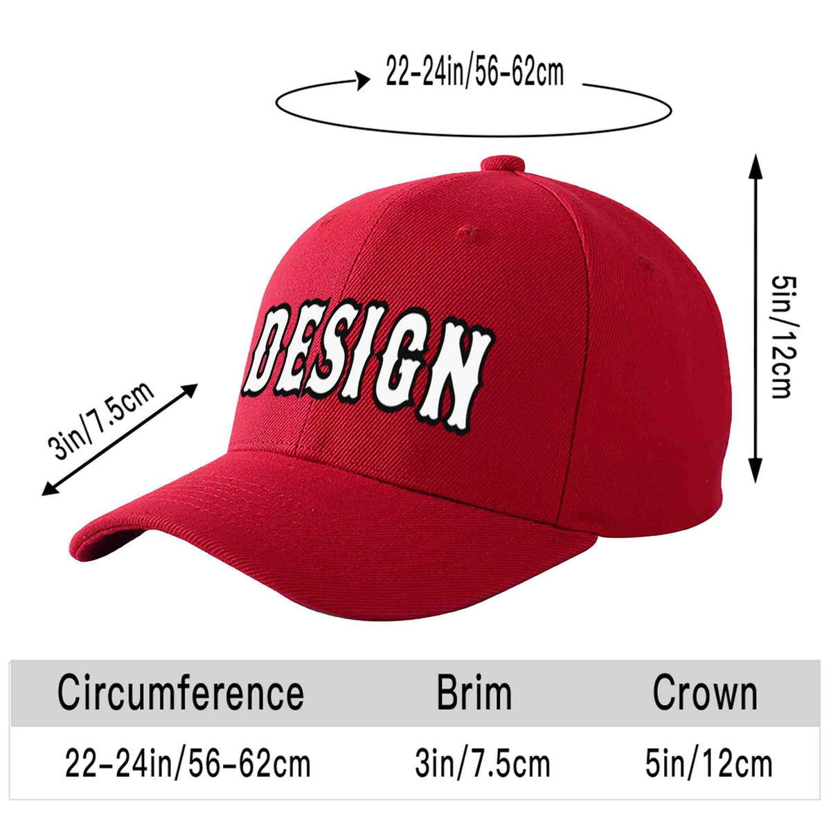 Custom Red White-Black Curved Eaves Sport Design Baseball Cap