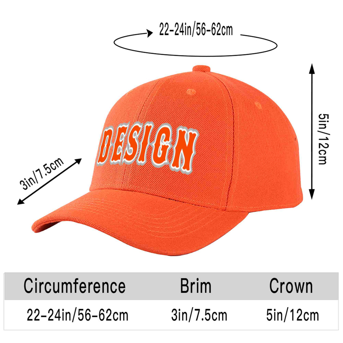Custom Tangerine Orange-White Curved Eaves Sport Design Baseball Cap