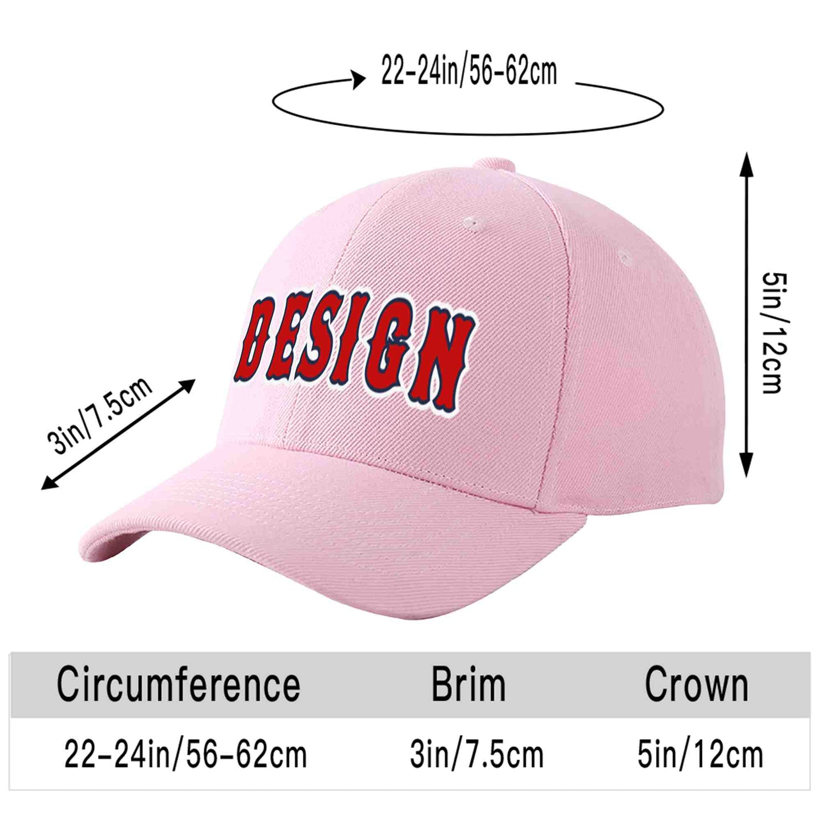 Custom Pink Red-Navy Curved Eaves Sport Design Baseball Cap