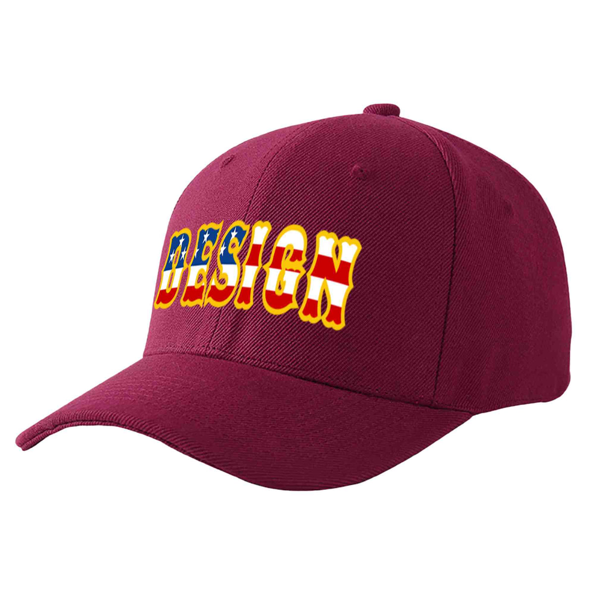 Custom Red Wine Vintage USA Flag-Gold Curved Eaves Sport Design Baseball Cap