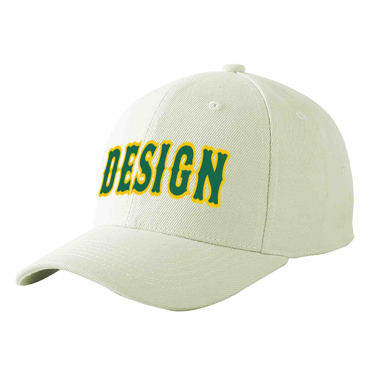 Custom Cream Kelly Green-Gold Curved Eaves Sport Design Baseball Cap