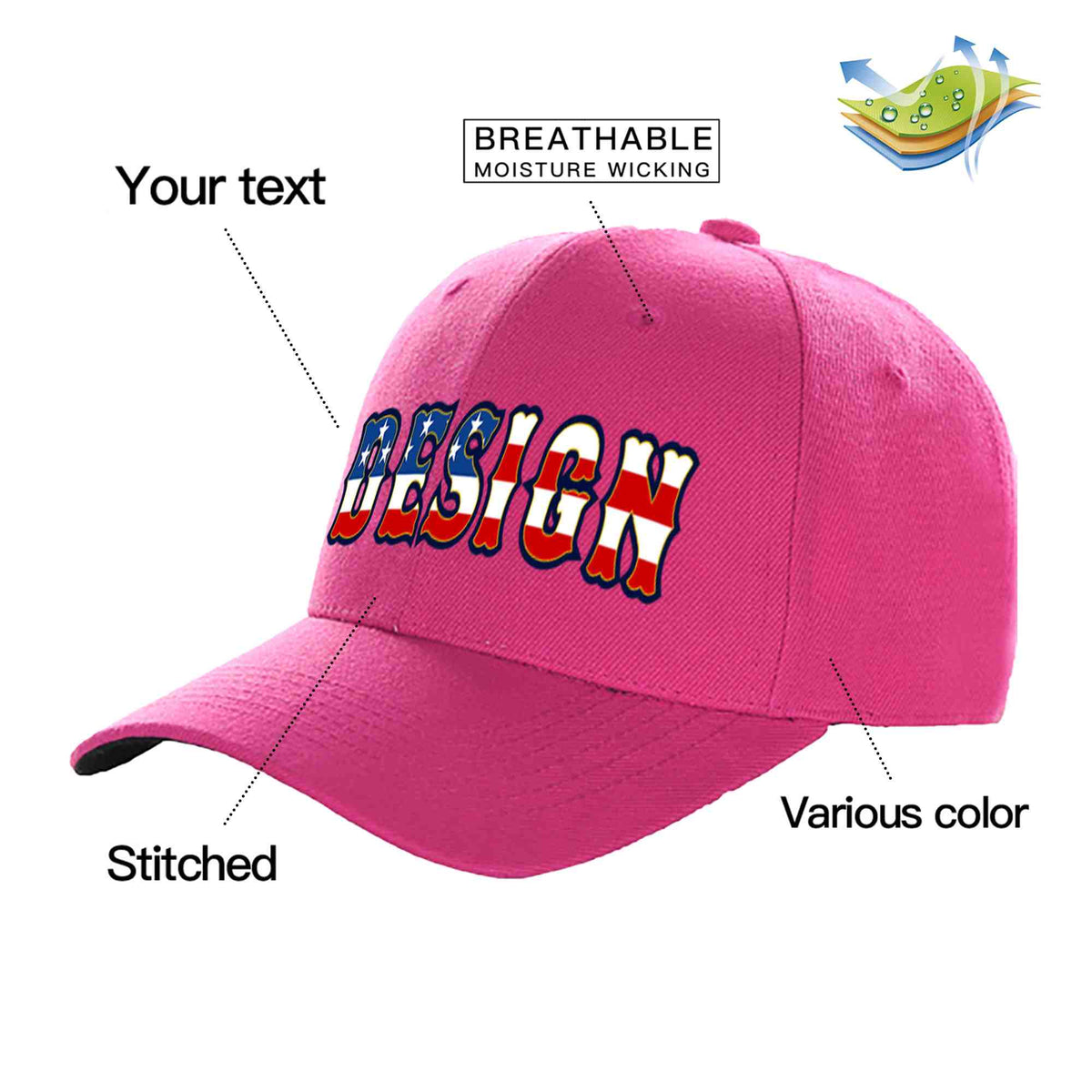 Custom Rose Red Vintage USA Flag-Gold Curved Eaves Sport Design Baseball Cap