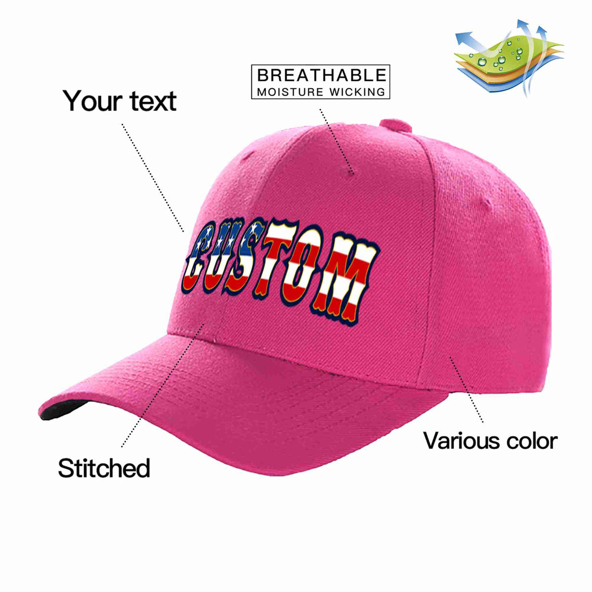 Custom Rose Red Vintage USA Flag-Gold Curved Eaves Sport Baseball Cap Design for Men/Women/Youth