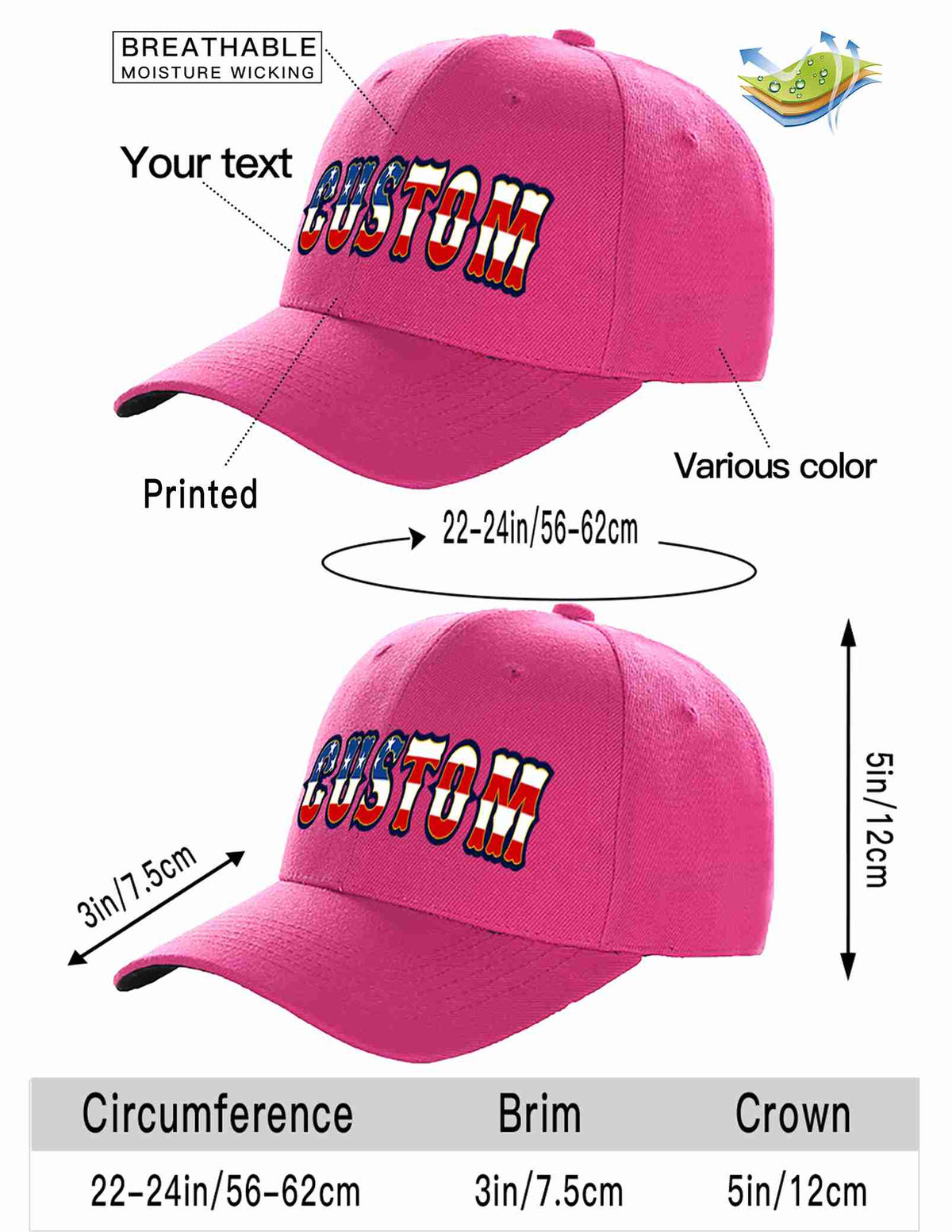 Custom Rose Red Vintage USA Flag-Gold Curved Eaves Sport Baseball Cap Design for Men/Women/Youth