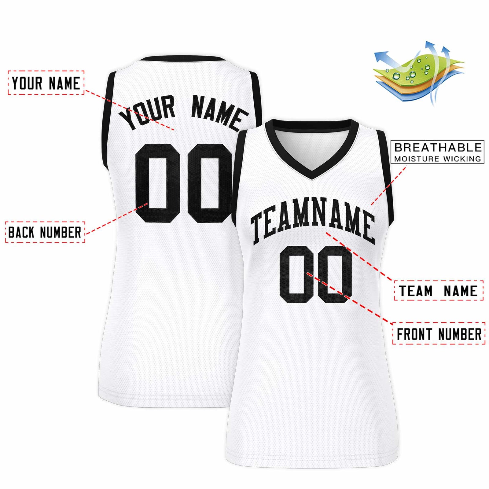 Custom White Black Women Netball Sequined Dress