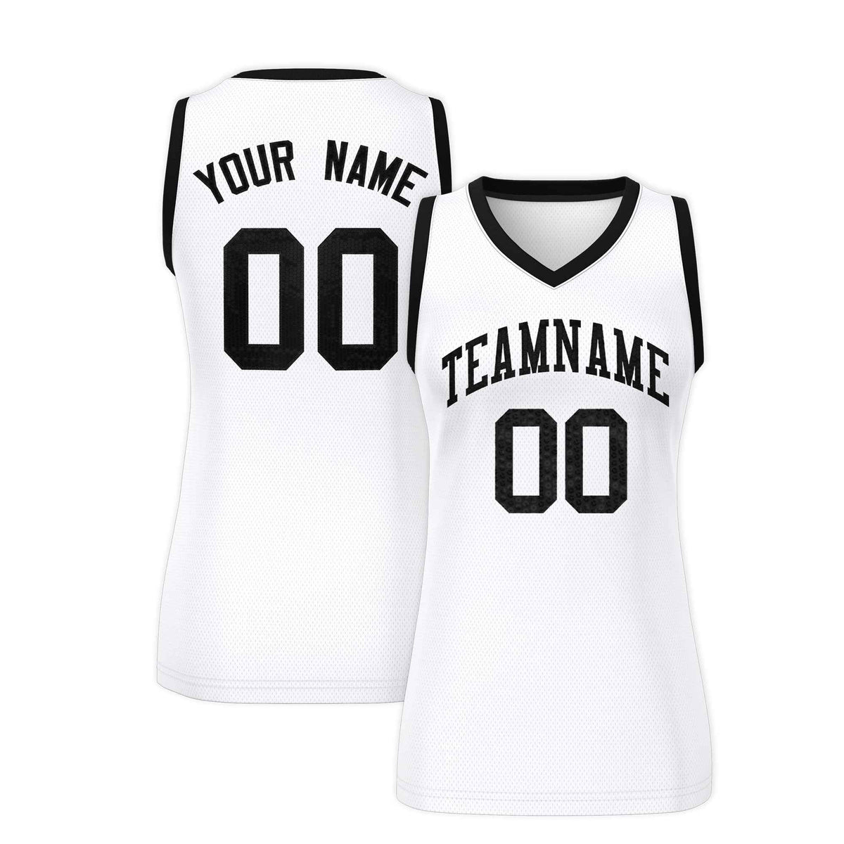Custom White Black Women Netball Sequined Dress