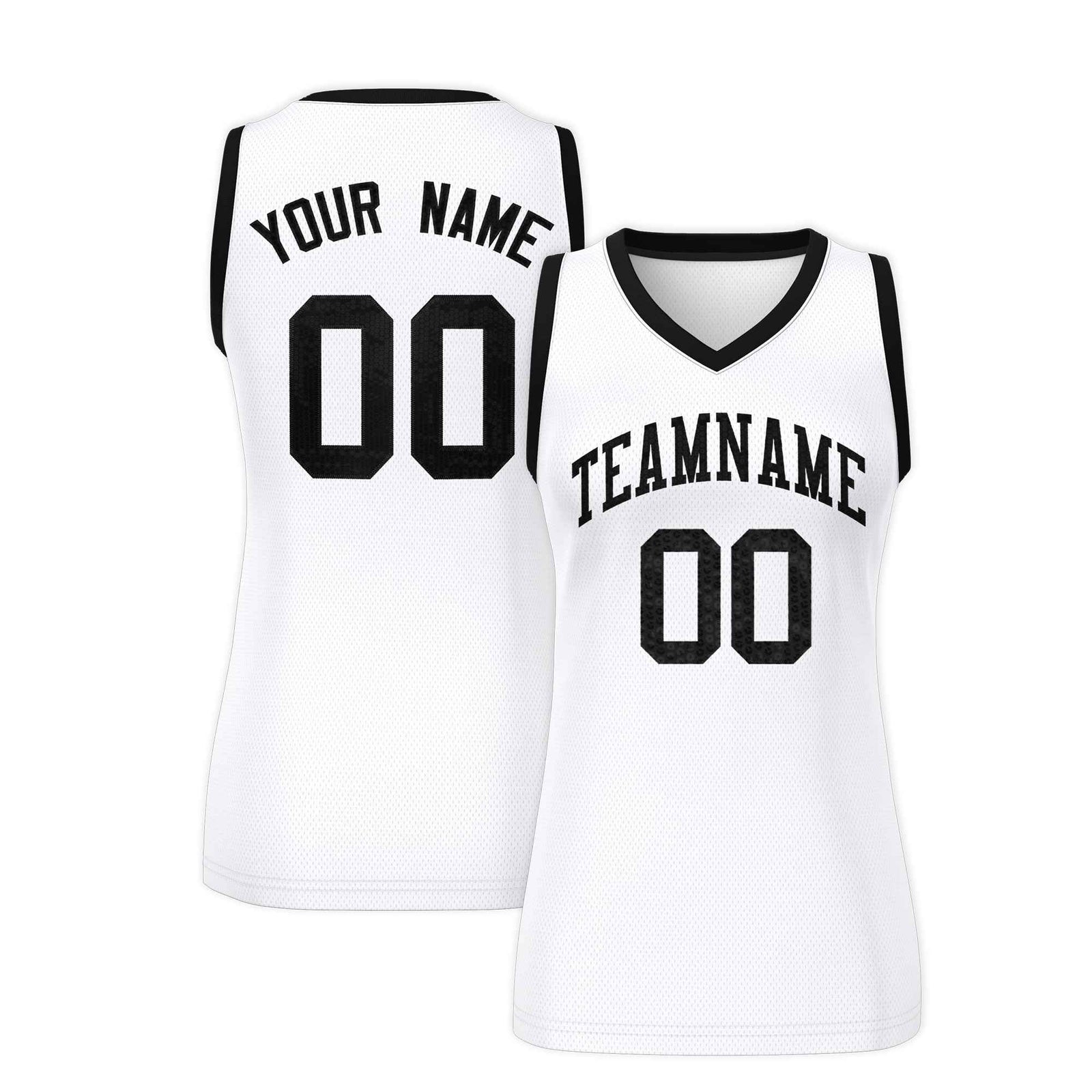 Custom White Black Women Netball Sequined Dress