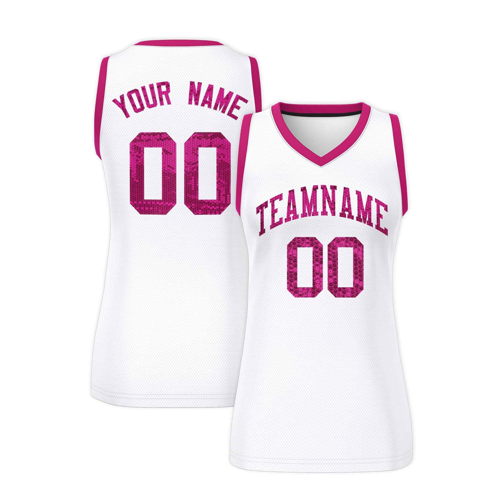 Custom White Pink Women Netball Sequined Dress