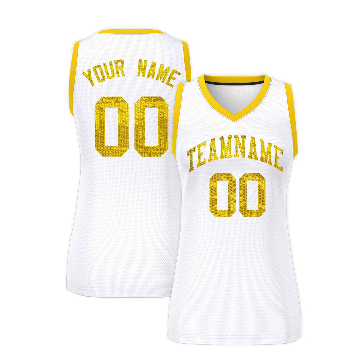 Custom White Gold Women Netball Sequined Dress
