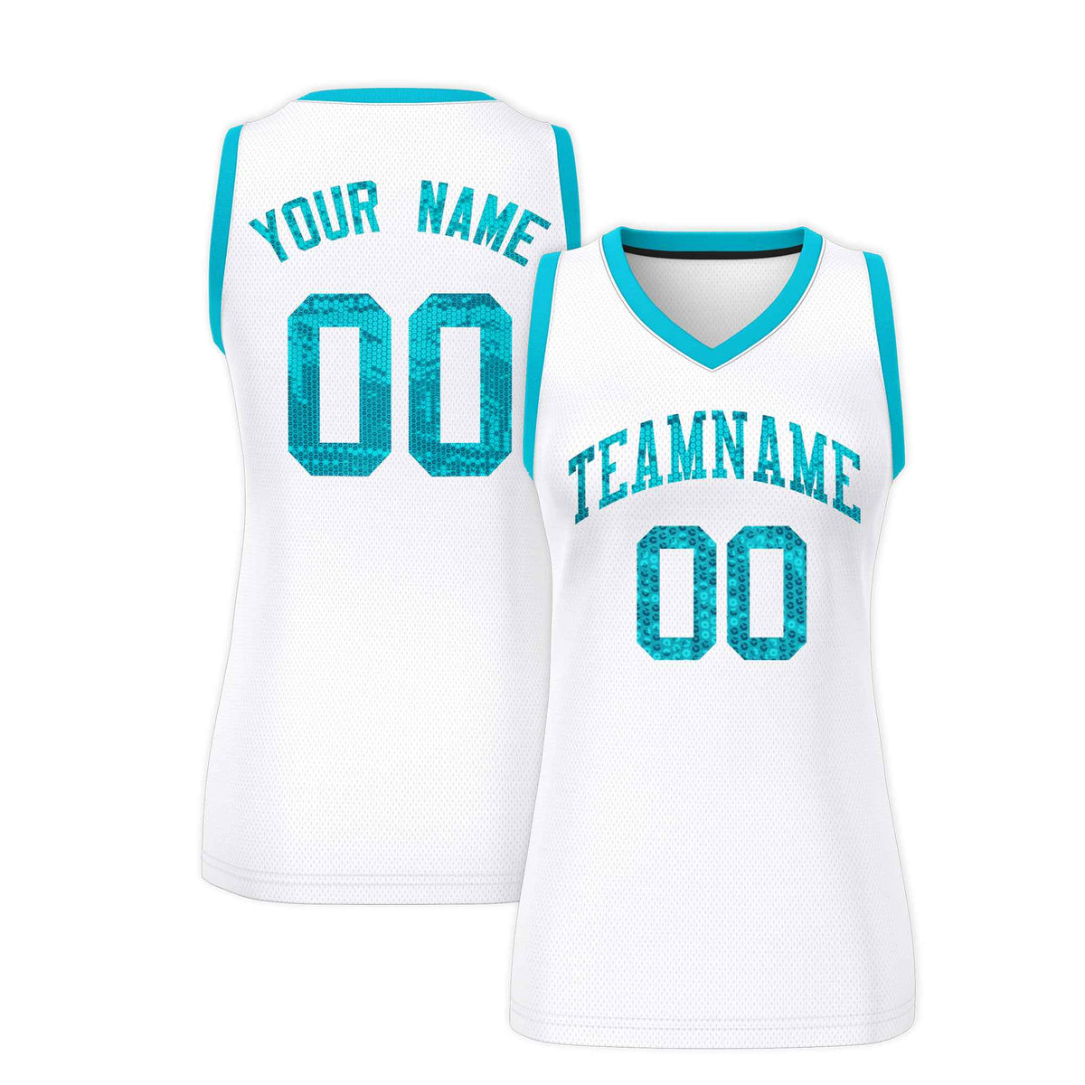 Custom White Sky Blue Women Netball Sequined Dress