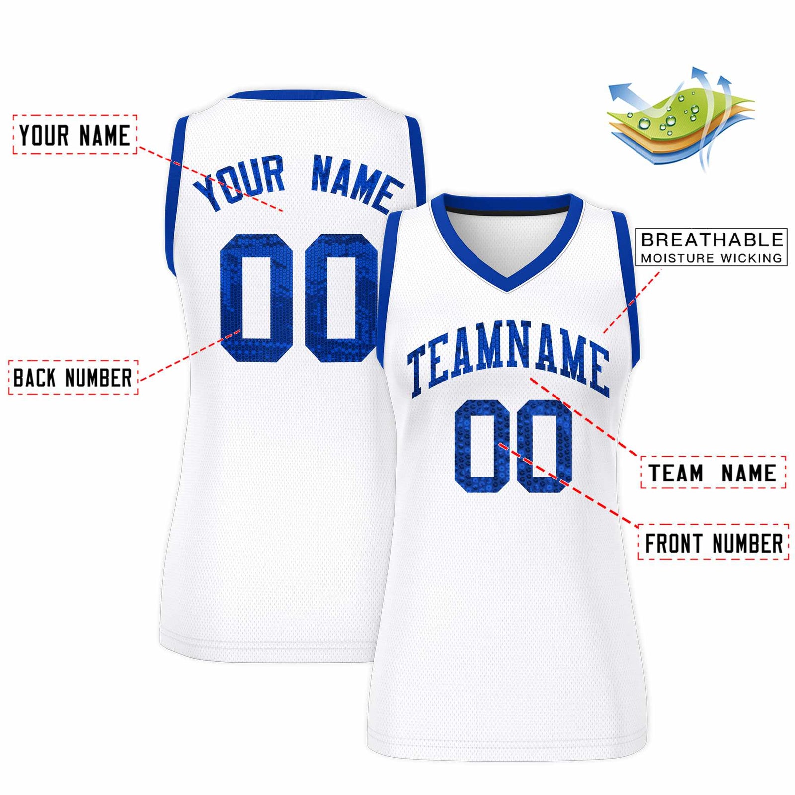 Custom White Royal Women Netball Sequined Dress