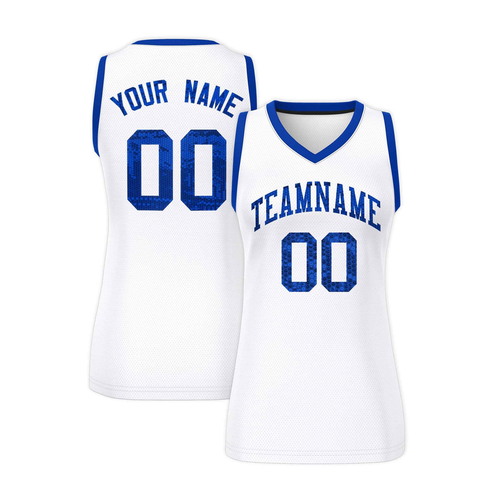 Custom White Royal Women Netball Sequined Dress