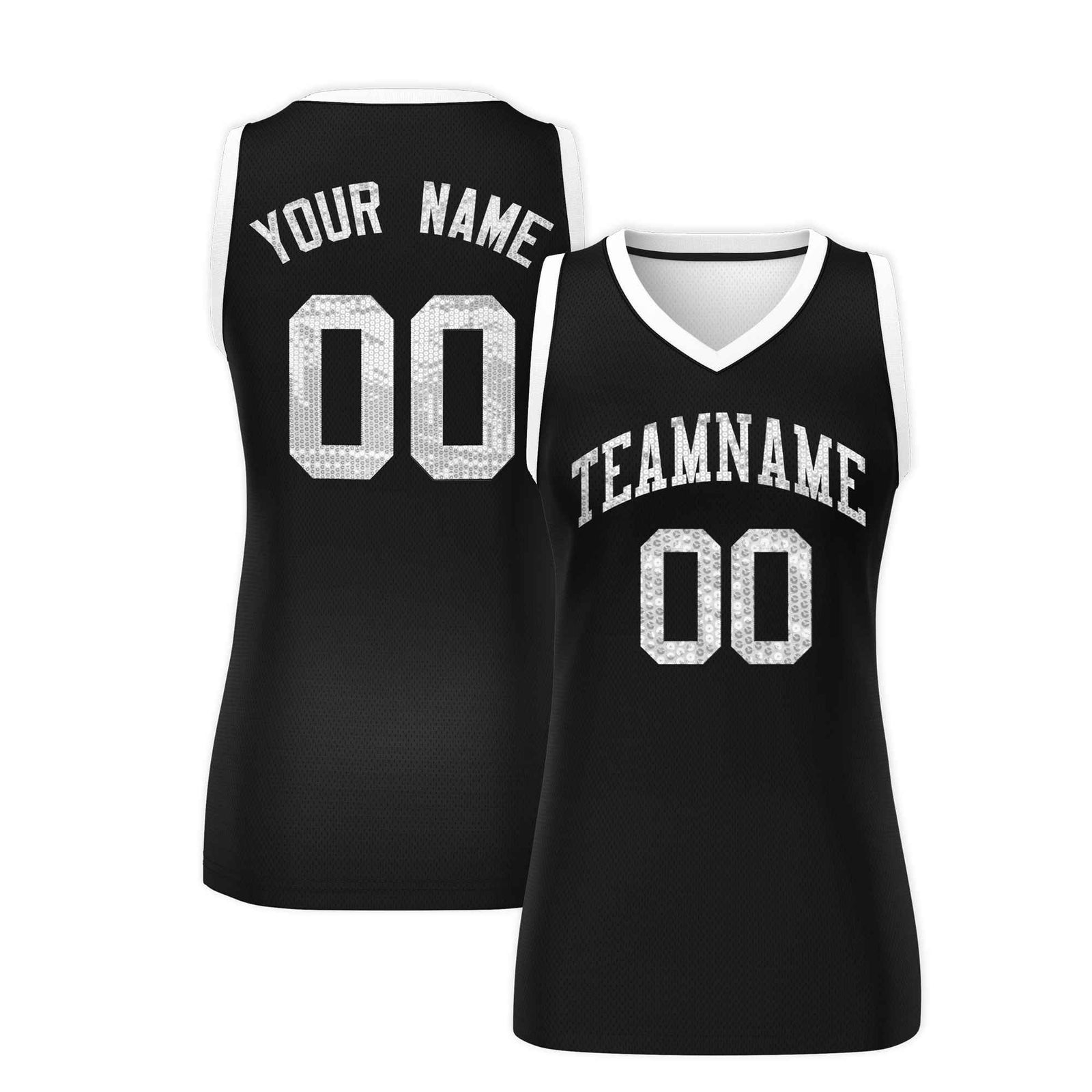 Custom Black White Women Netball Sequined Dress