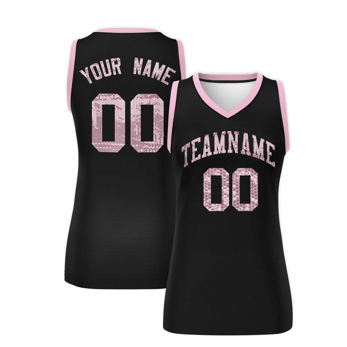 Custom Black Light Pink Women Netball Sequined Dress
