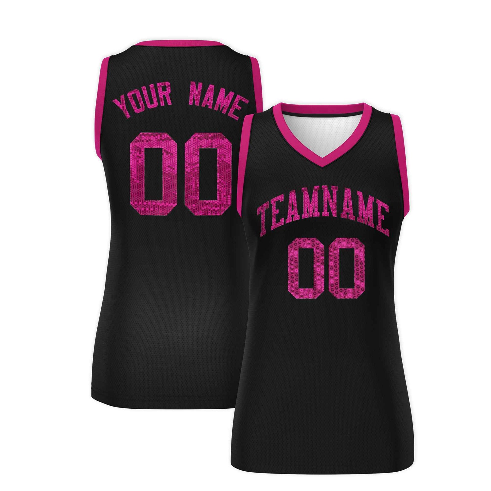 Custom Black Pink Women Netball Sequined Dress