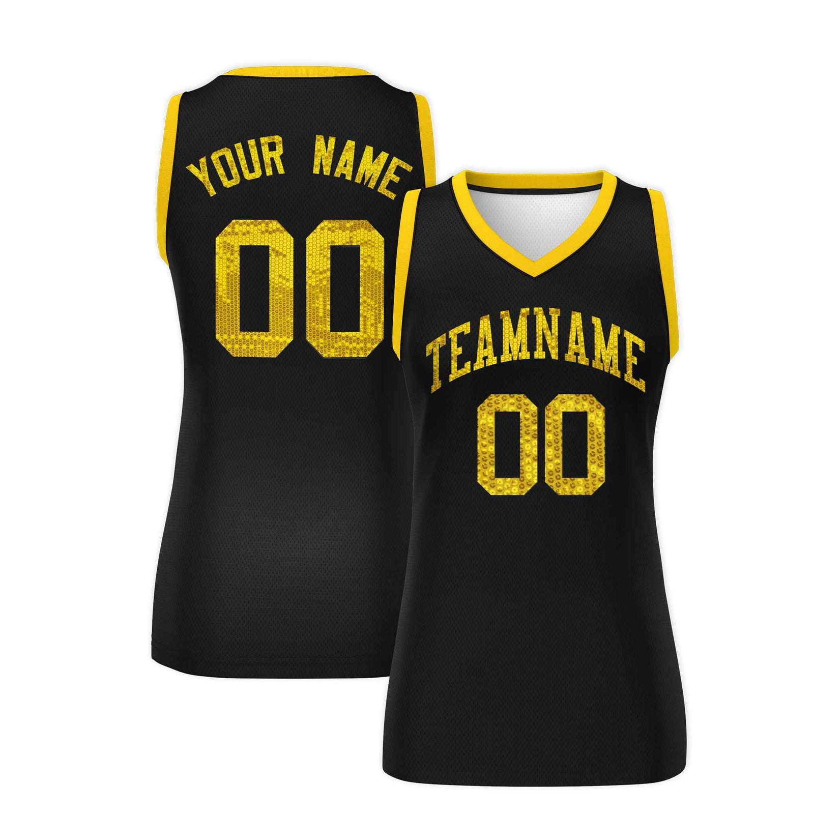 Custom Black Gold Women Netball Sequined Dress