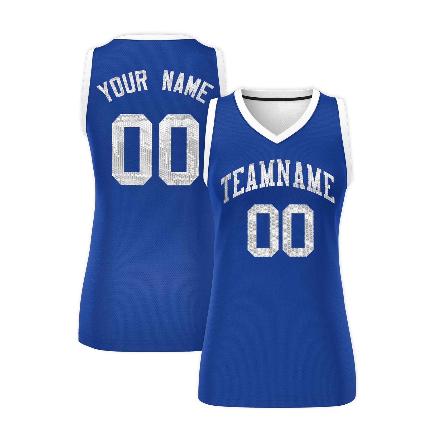 Custom Royal White Women Netball Sequined Dress