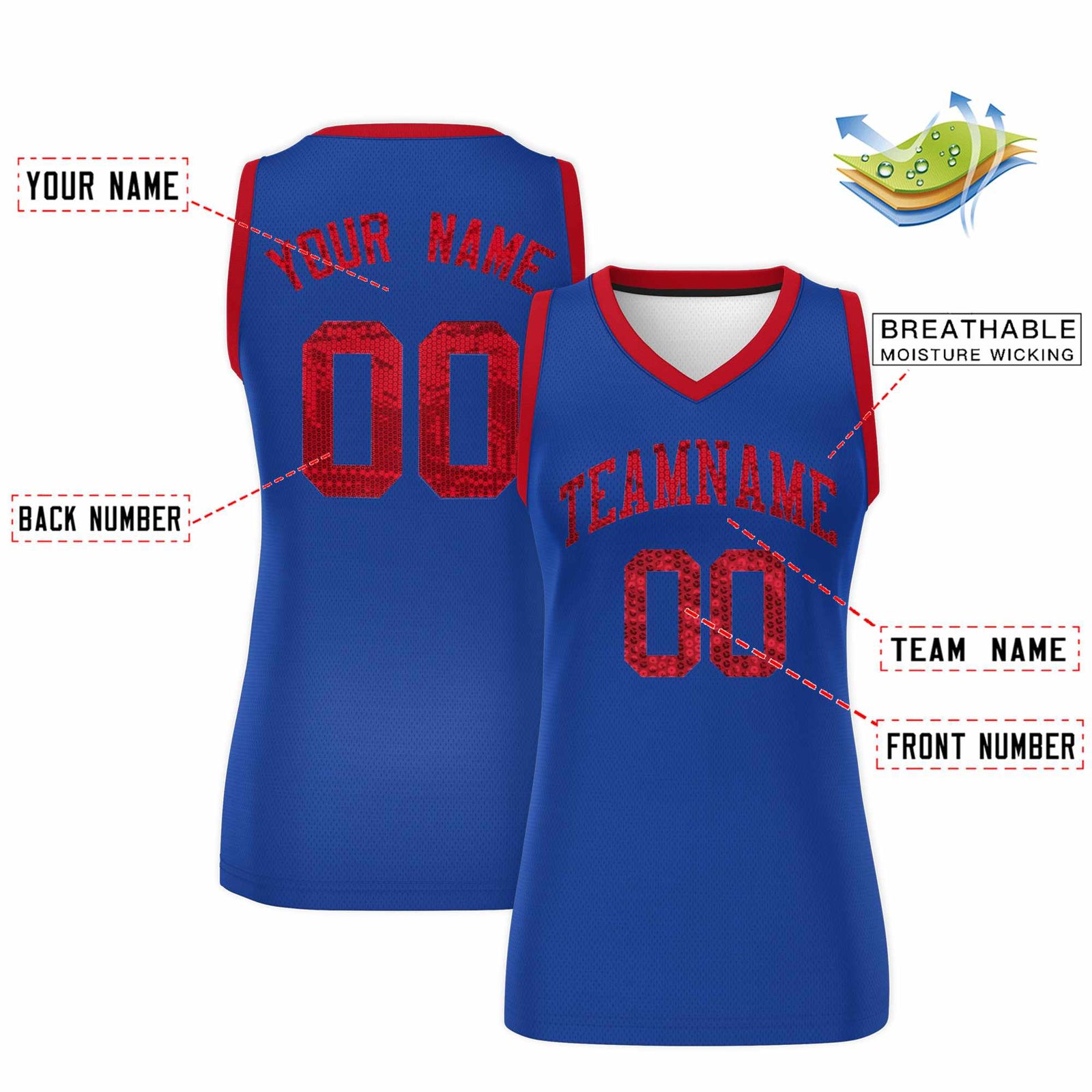 Custom Royal Red Women Netball Sequined Dress