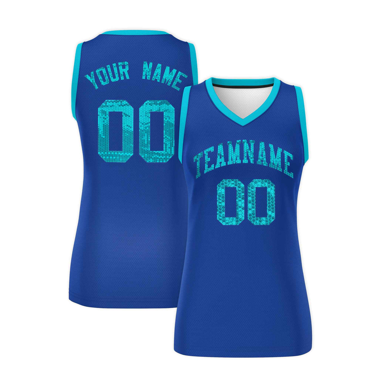 Custom Royal Sky Blue Women Netball Sequined Dress