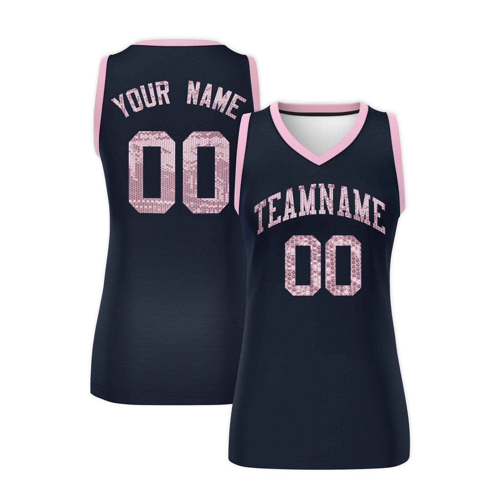 Custom Navy Light Pink Women Netball Sequined Dress