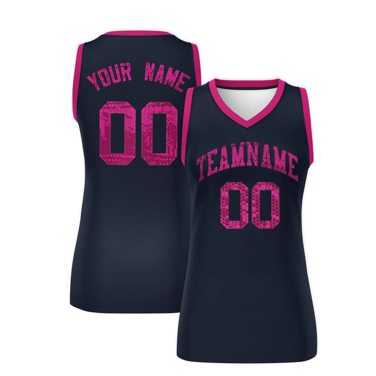 Custom Navy Pink Women Netball Sequined Dress