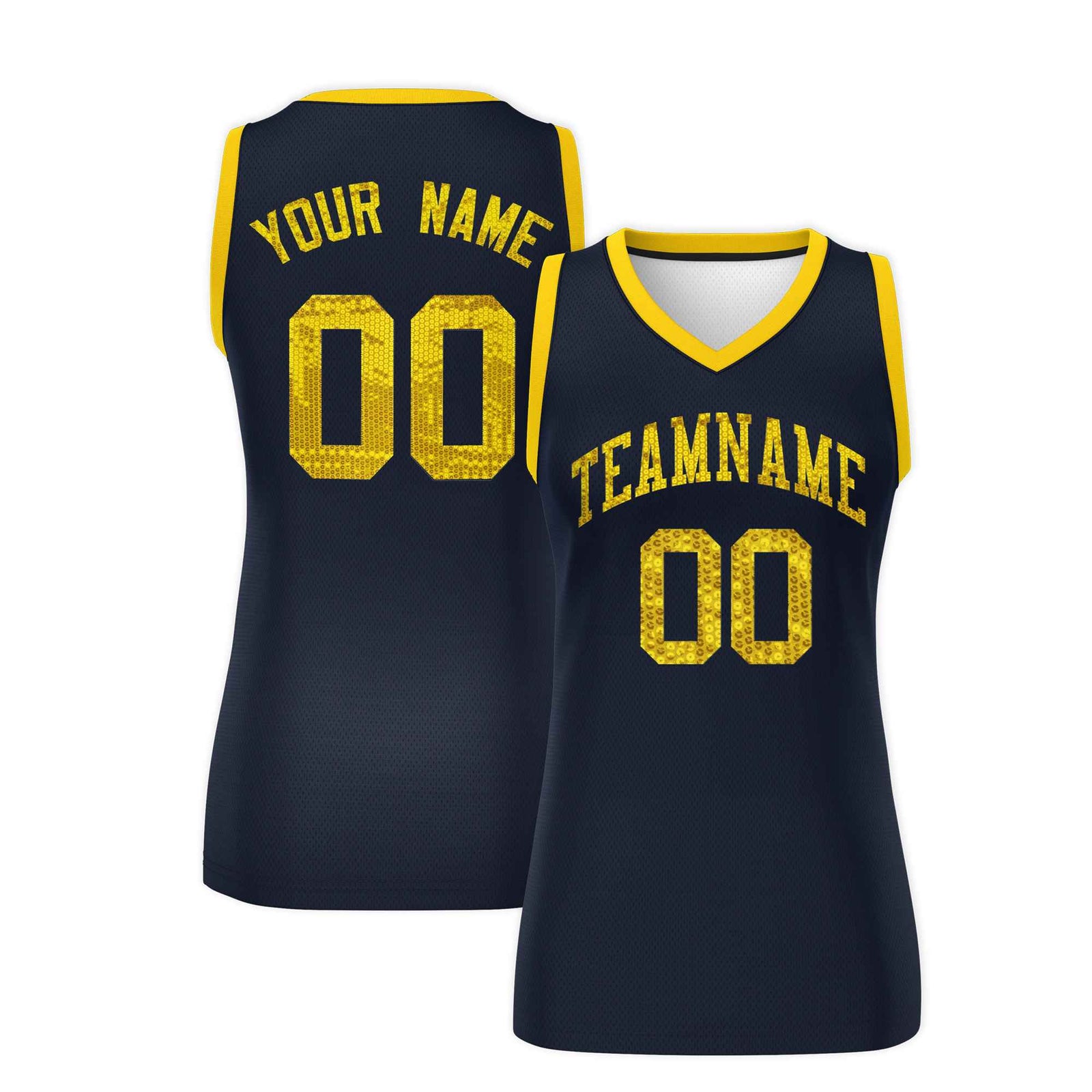 Custom Navy Gold Women Netball Sequined Dress