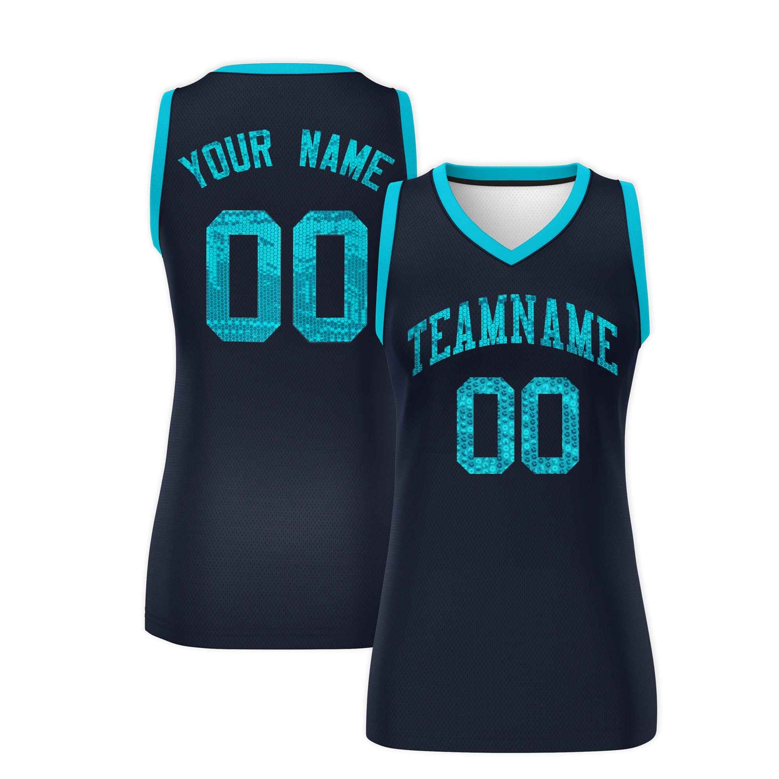 Custom Navy Sky Blue Women Netball Sequined Dress