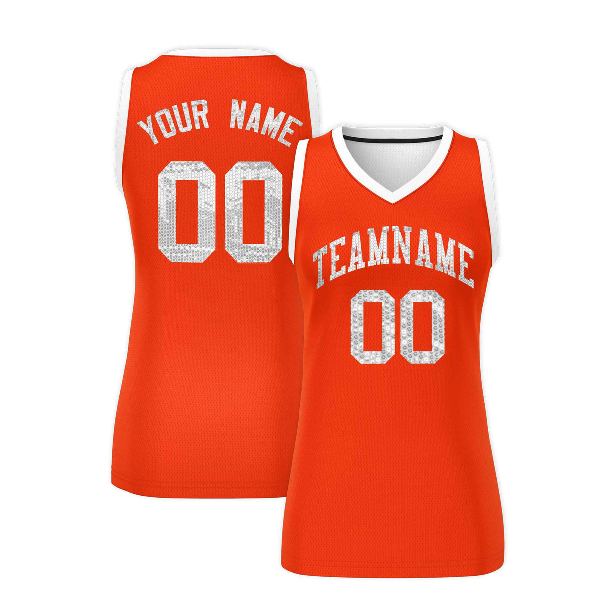 Custom Orange White Women Netball Sequined Dress
