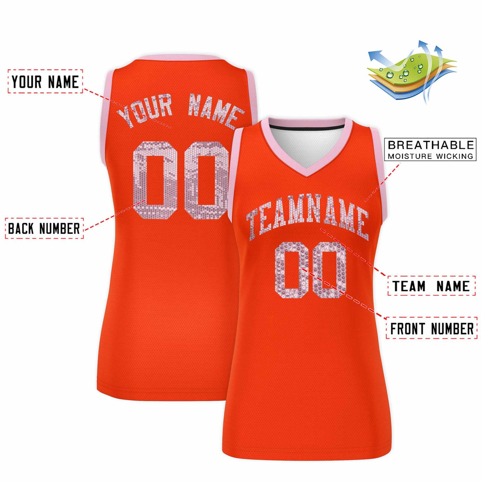 Custom Orange Light Pink Women Netball Sequined Dress
