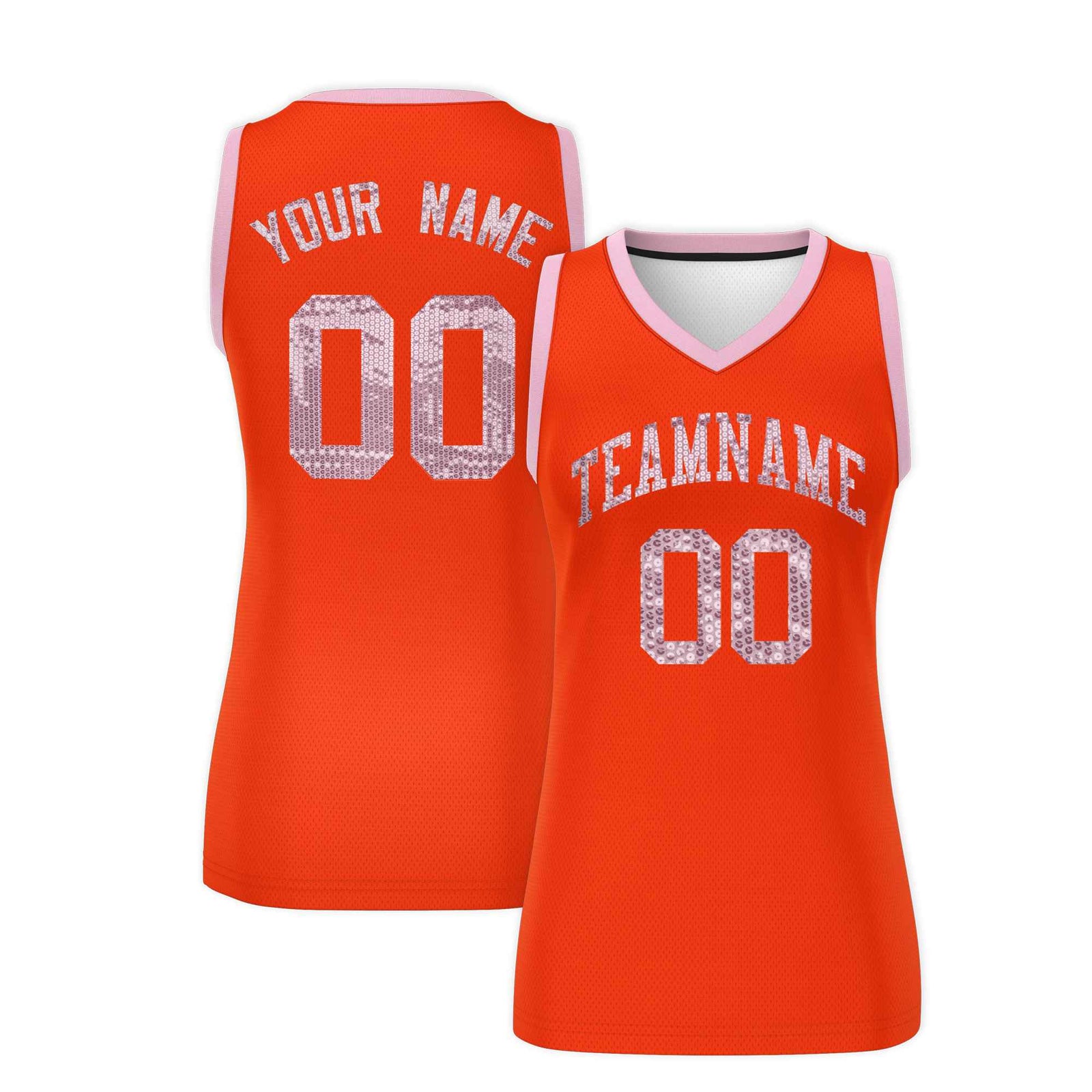 Custom Orange Light Pink Women Netball Sequined Dress