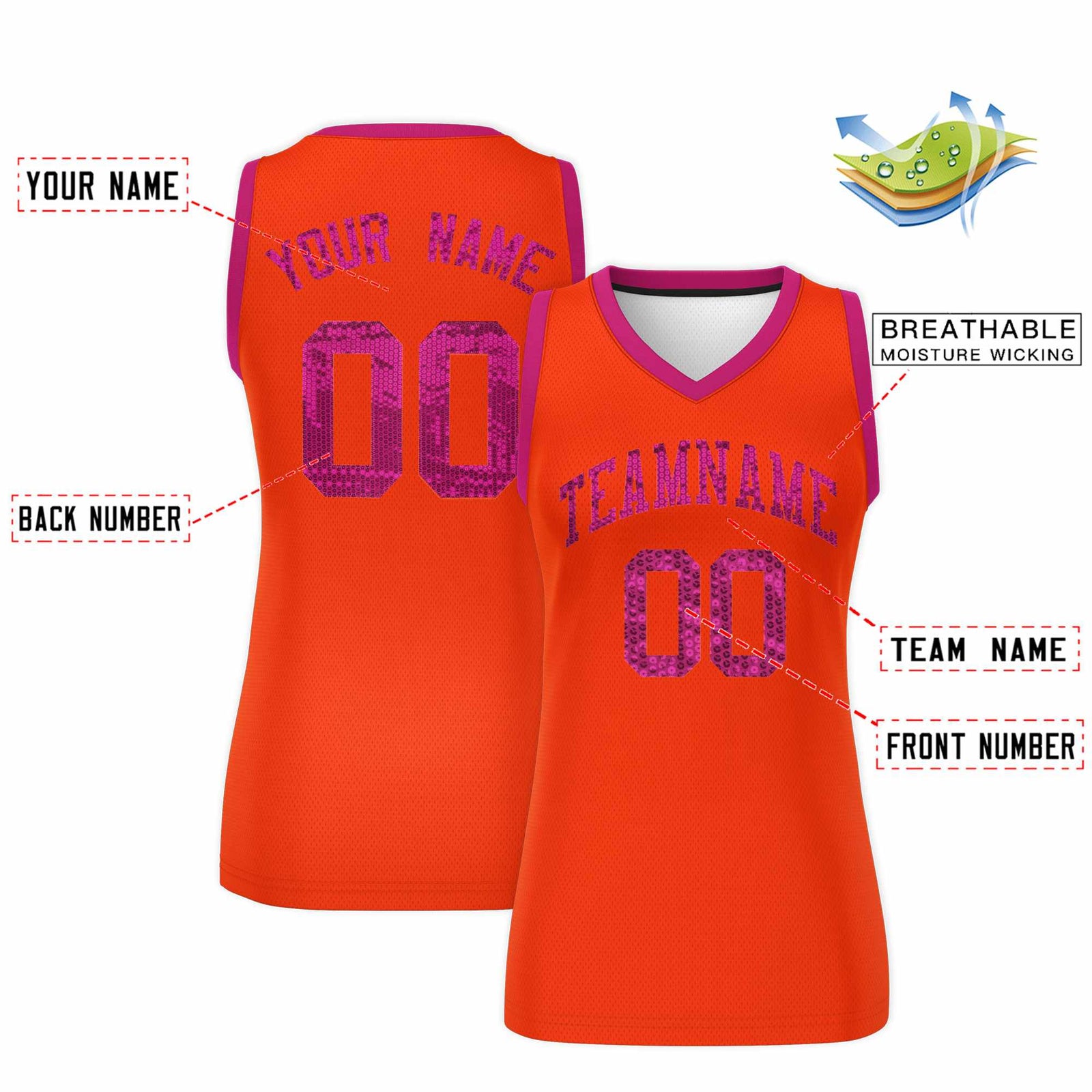 Custom Orange Pink Women Netball Sequined Dress
