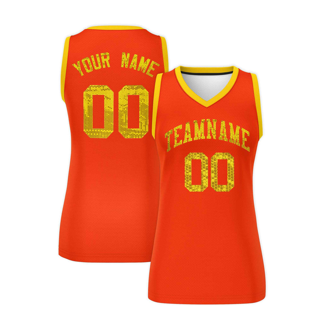 Custom Orange Gold Women Netball Sequined Dress