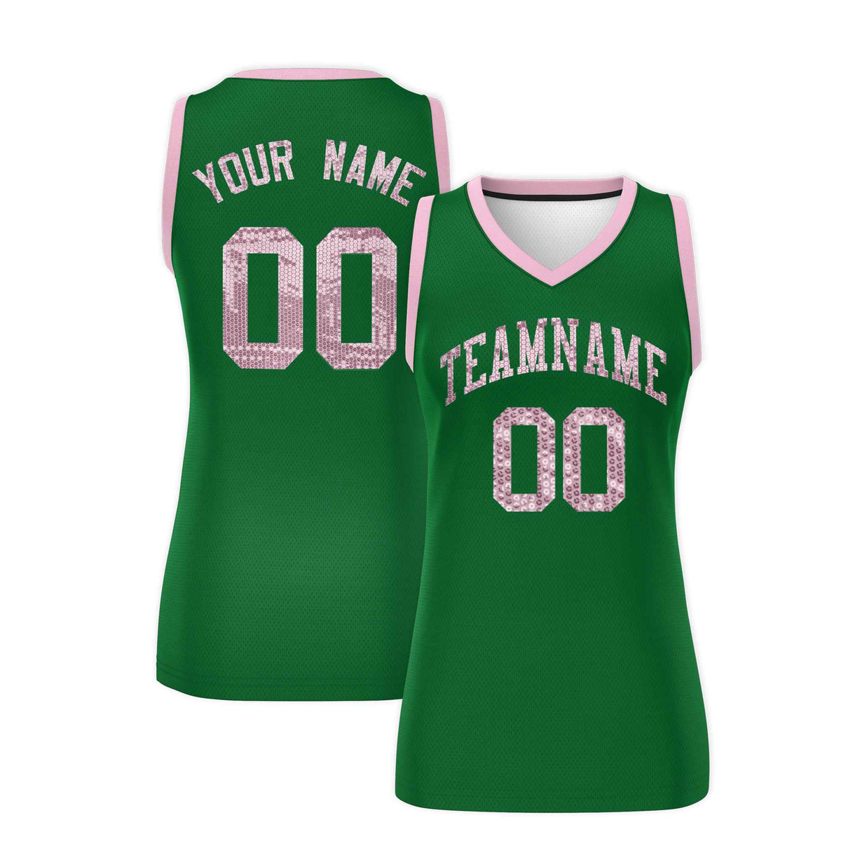 Custom Kelly Green Light Pink Women Netball Sequined Dress