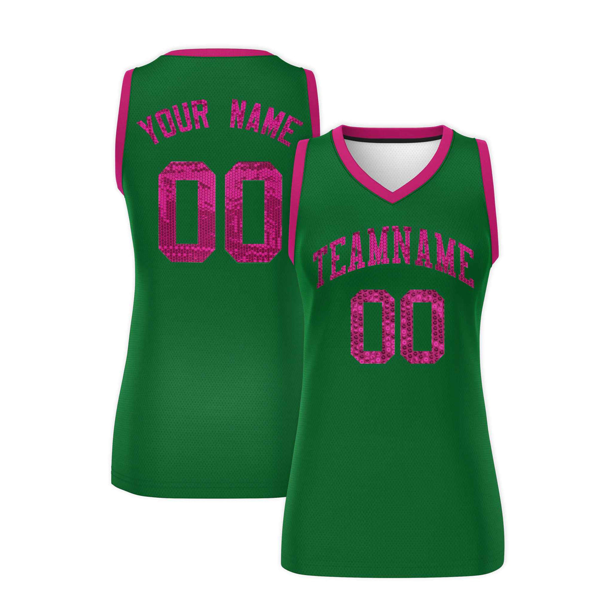 Custom Kelly Green Pink Women Netball Sequined Dress