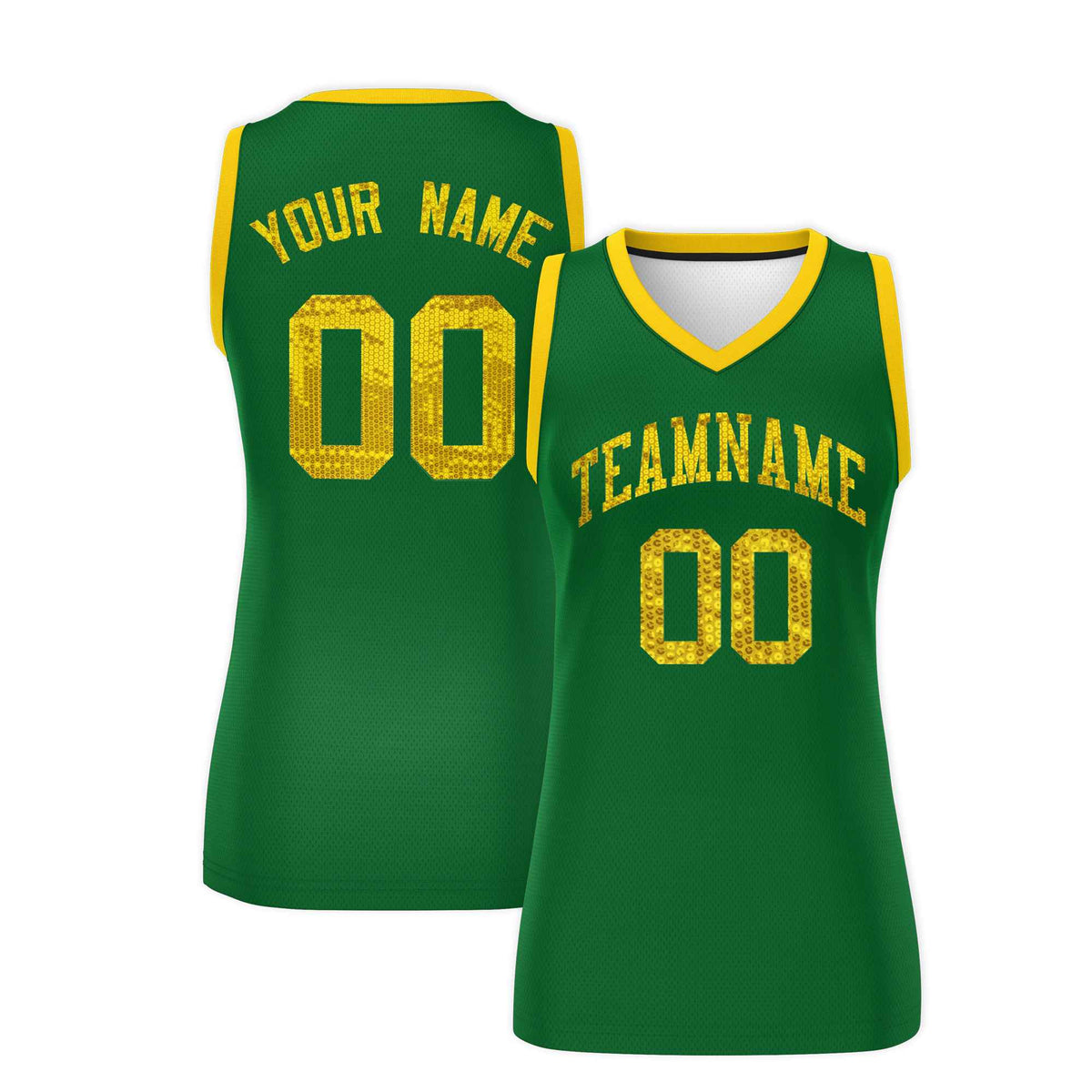 Custom Kelly Green Gold Women Netball Sequined Dress