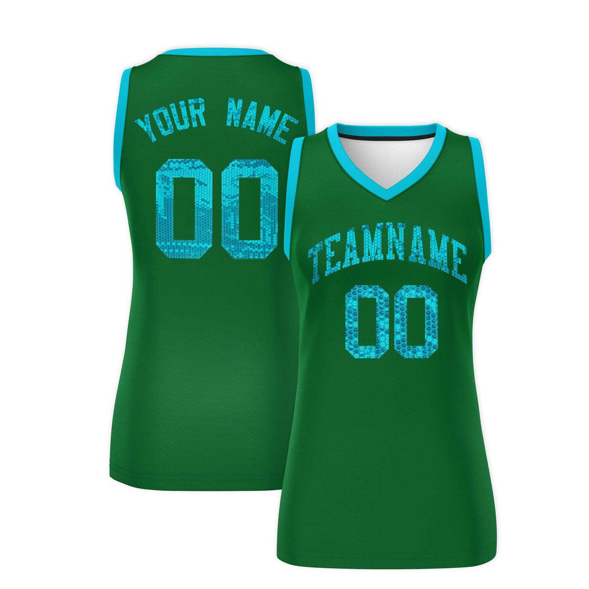 Custom Kelly Green Sky Blue Women Netball Sequined Dress
