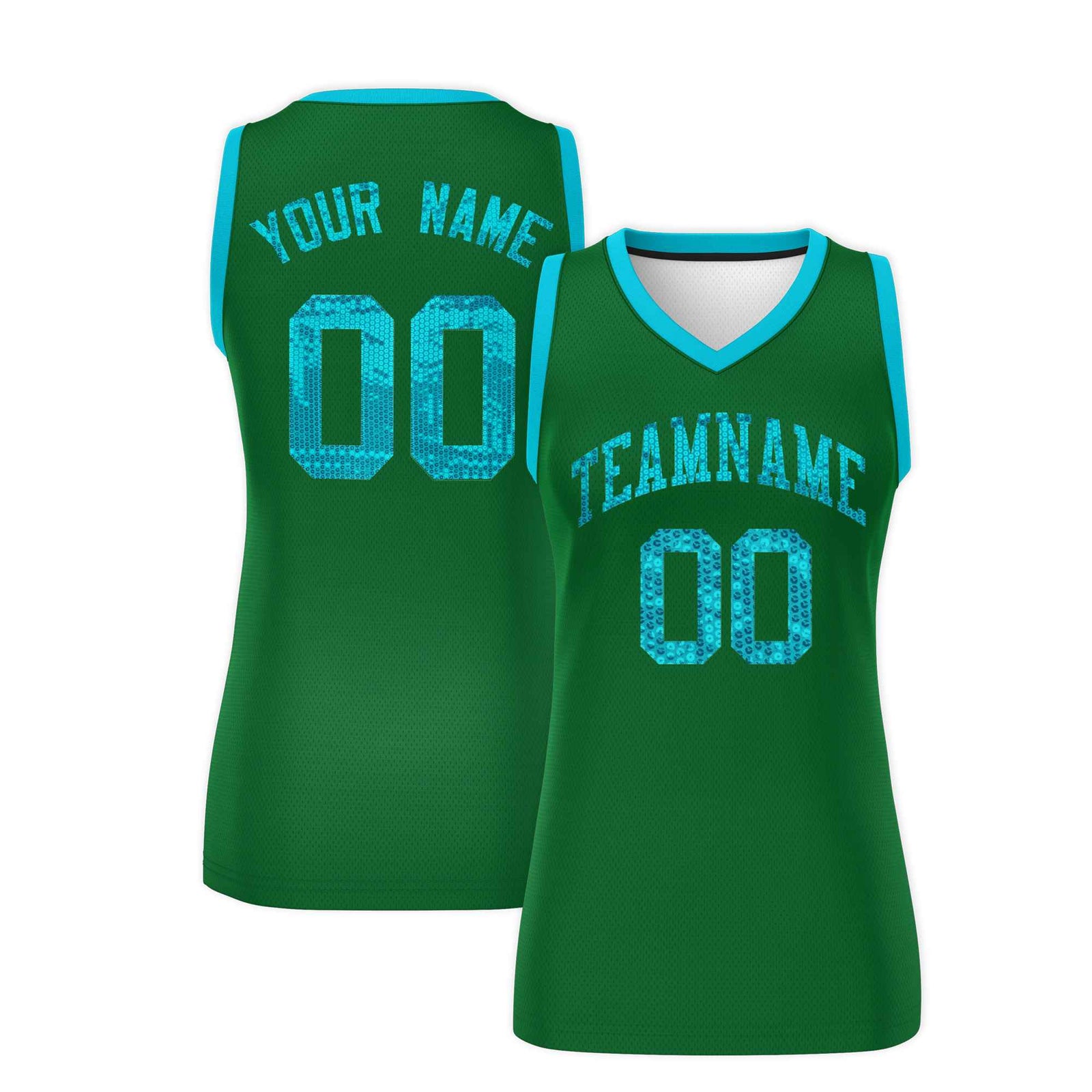 Custom Kelly Green Sky Blue Women Netball Sequined Dress